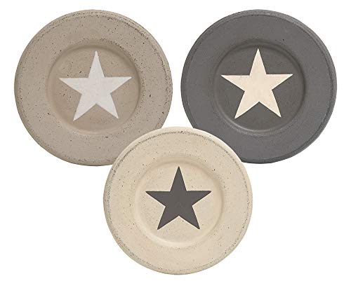 CWI Hearthside Set of 3 Decorative Wooden Star Plates in Taupe, Beige, Grey