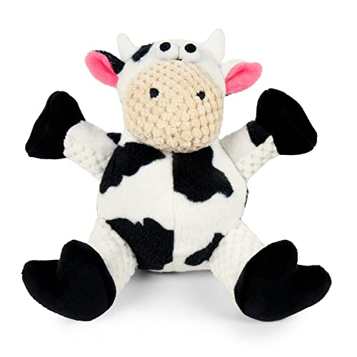 Worldwise 73529-98997-024 goDog Checkers Sitting Cow with Chew Guard Technology Durable Plush Dog Toy, Small