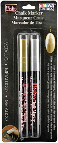 UCHIDA 048202M Bistro Chalk Marker Fine Point Metallic 2 Pc Set Gold & Silver