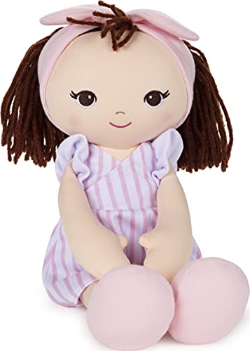 GUND Baby Toddler Doll Plush Brunette, Pink Striped Dress, 8"