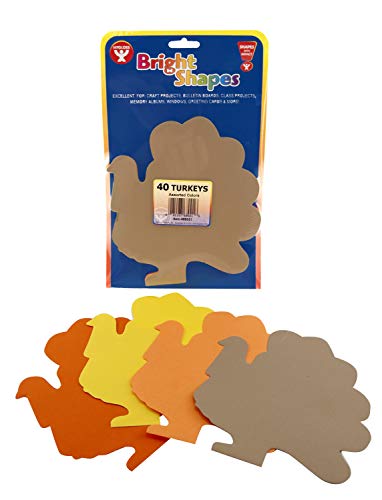 Hygloss Products Turkey Shape Paper Cut-Outs for Arts & Crafts-Many Creative Uses-Thanksgiving Activities Fall 5.5 Inches-40 Pcs, Assorted Colors Count