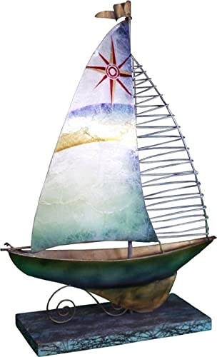 HS Seashells Metal & Capiz Stand - Seafoam Series Sailboat w/Red Compass 12.5"