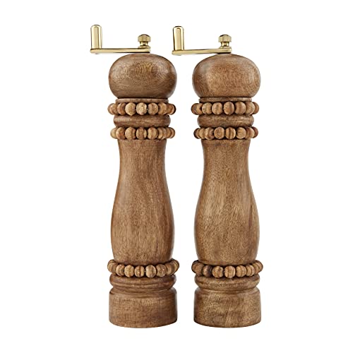 Mud Pie Beaded Salt and Pepper Grinder Set, 9.25 inch, Mango Wood