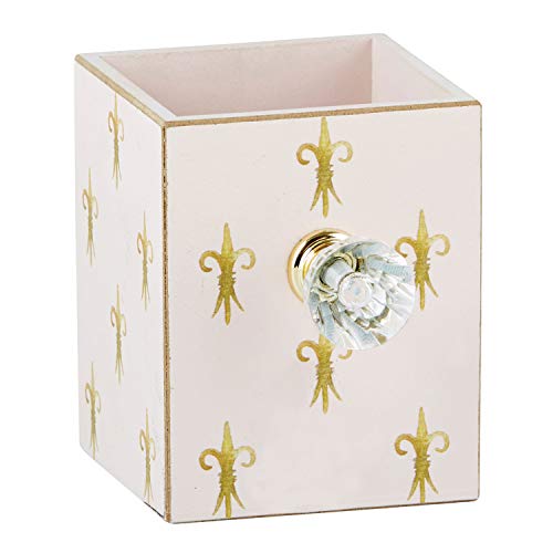 Creative Brands Pink Fleur de Lis Glass Gem Knob Pen and Pencil Holder, 3 5/8 Inch