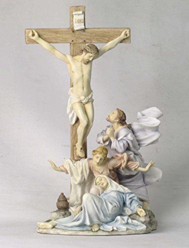 Unicorn Studio 13 Inch Crucifixion Scene Decorative Statue Figurine, Pastel Color