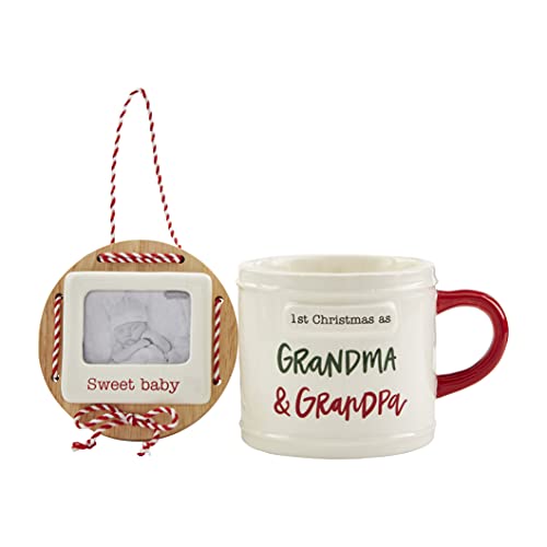 Mud Pie Grandparents 1st Christmas Mug and Ornament Set, ornament 3.75" dia | mug 12 oz, Dolomite
