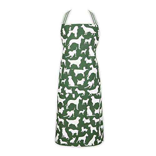 DII Design Everyday Pets Kitchen Collection Chef Apron, Large Pockets & Adjustable, 35x28, Hunter Green Dog Print