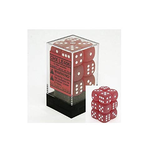 Chessex Frosted 16mm d6 Red/white Dice Block 12 pipped dice