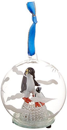 KRZH StealStreet SS-UG-HD-0311, 4" Diameter Light Up Glass Ornament - Mom & Baby Penguin 4"