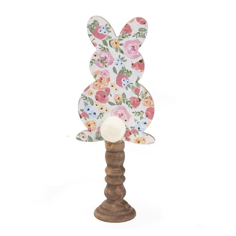 Blossom Bucket Floral Easter Bunny Finial Figurine, 12-inch Height, Home Decor Accent