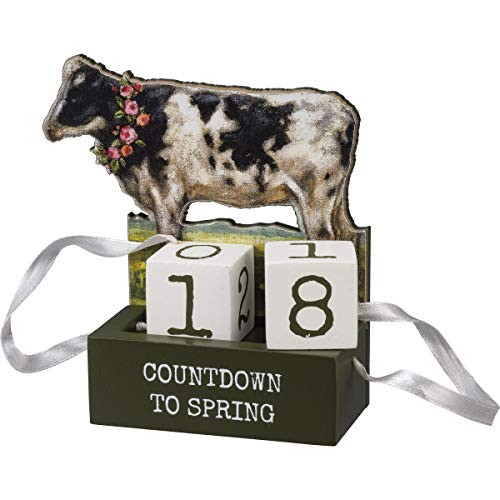 Primitives by Kathy 109191 Cow Countdown to Spring Block, 4.75 inches