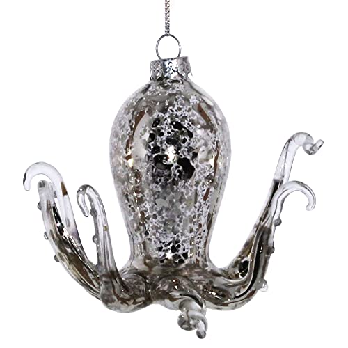 Homart 0301-5 Octopus Glass Ornament, 4-inch Height, Silver