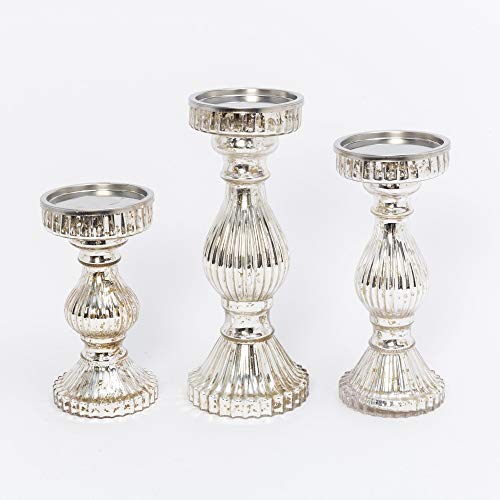 Gerson 2544360 Set of 3 Hand Blown Glass Candle Holders with Metal Cover, Large is 11.8-inch Height