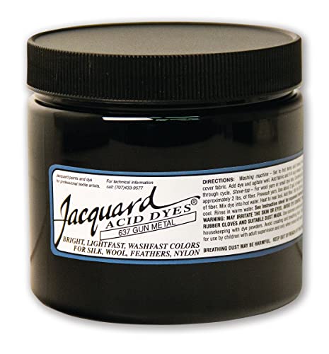 Jacquard Acid Dye for Wool, Silk and Other Protein Fibers, 8 Ounce Jar, Concentrated Powder, Gun Metal 637