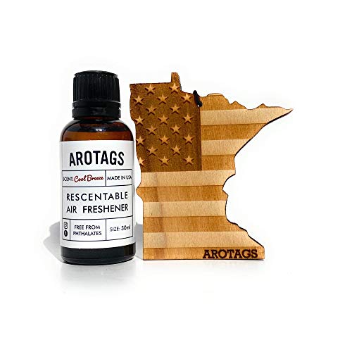 Arotags Minnesota Patriot Wooden Car Air Freshener - Long Lasting Cool Breeze Scent Diffuses for 365+ Days - Includes Hanging Mirror Diffuser and Fragrance Oil - 100% American Made