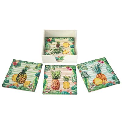 Globe Imports Square Pineapple Coaster, Set of 4