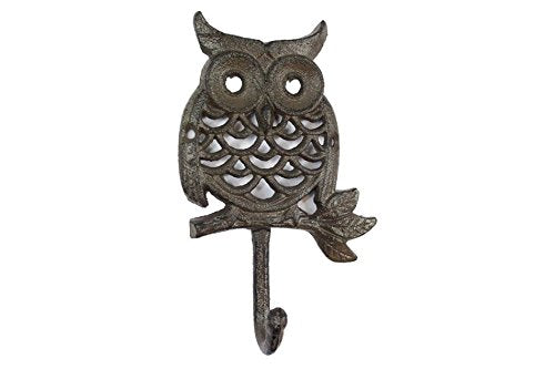 Hampton Iron Handcrafted Nautical Decor Cast Iron Owl Hook 6"- Iron Hook - Iron Wall Hook - Decorative Owl