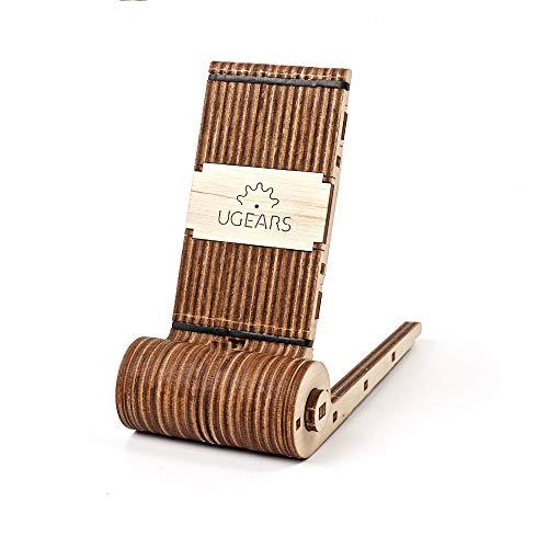 Ukidz UGEARS Foldable Phone Holder - Cell Phone Stand for Desk - Compatible with All Smartphones - Universal Wood Phone Stand - Adjustable Wooden Mobile Phone Holder for Desk - Hand-Craft Mobile Stand