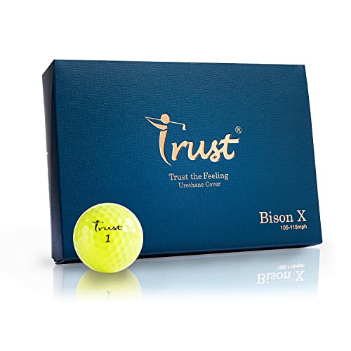 Trust Golf Balls Trust Bison X 2022 K8 Edition- Soft Responsive Feeling, Urethane Cover with Reactive Core, Swing Speed 105-115 mph (Yellow, 1 Dozen)