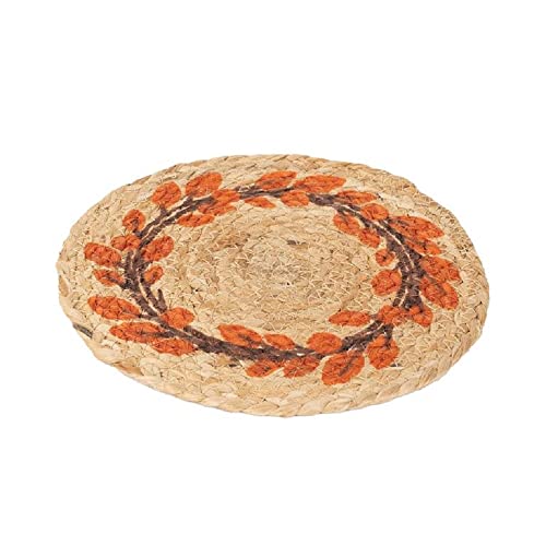 Blossom Bucket Printed Fall Wreath Jute Candle Coaster, Small, 8.25-inch Diameter