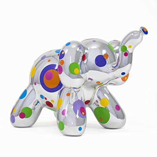 Made By Humans Balloon Elephant Money Bank, Cool and Unique Ceramic Piggy Bank with High-Gloss Finish - Silver w/Polka Dots