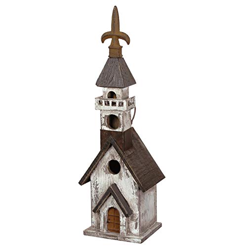 Carson Tall Church Wood Birdhouse, Hand Painted Wooden Decorative Bird House for Indoor and Outdoor Use, Black and White, 17.75 x 5.5 Inches