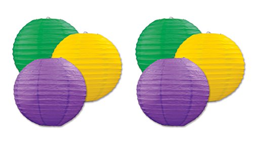 Beistle Paper Lanterns, 9.5", Golden-Yellow/Green/Purple