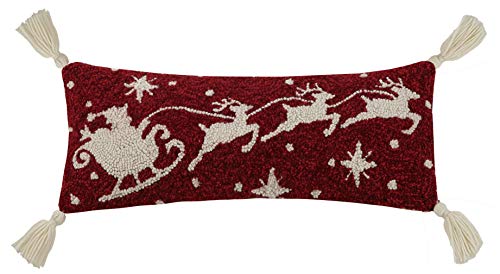 Peking Handicraft 31JES1672C20OB Santa in a Sleigh with Tassels Holiday Hook Pillow, 20-inch Long