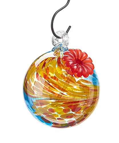 Giftcraft 717738 Artglass Orb Hummingbird Feeder, 4.9 inch-Height, Glass, Metal, Rubber, and Plastic