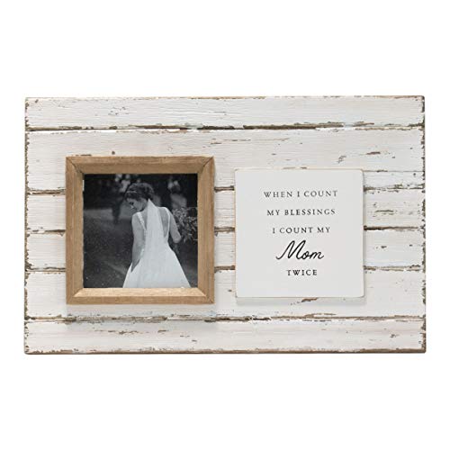 Foreside Home & Garden White Antique 4 x 4 Inch Mom Wood Decorative Picture Frame