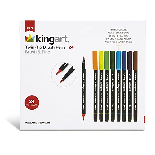 KINGART Twin Tip Brush Pens, Brush and Fine