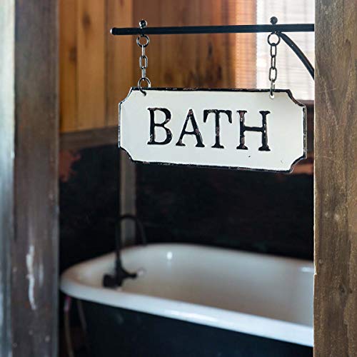 Park Hill Collection EWA80611 Metal Bath Sign with Hanging Display Bar, 13-inch Length, White