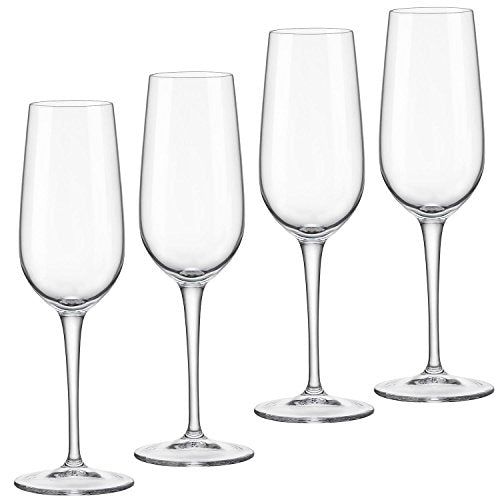 Bormioli Rocco Spazio Series 4 Flute Glasses Clear White Wine Glasses for Celebration 6.5 ounces