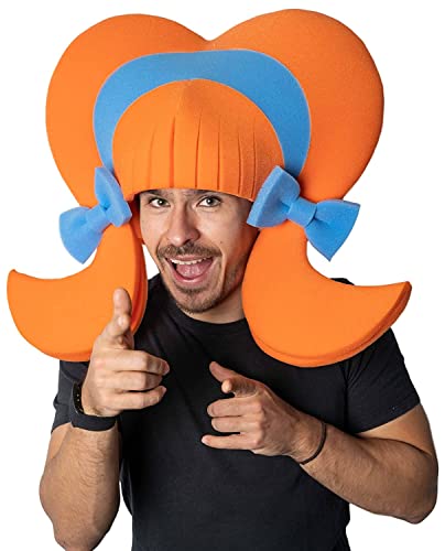 Foam Party Hats Funny Men and Women Unisex Headband and Bows Wig, Halloween Party Costume, Adult Size, Orange and Blue