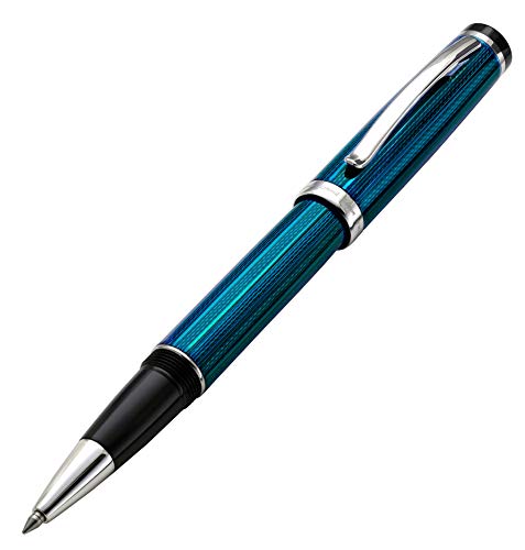 Xezo Incognito Brass Fine Rollerball Pen. Guilloche Enamel in Deep Blue Color with Pure Platinum Plating. Handcrafted, Serialized