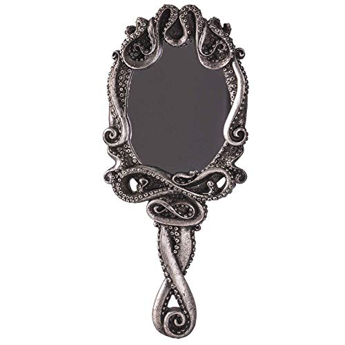 Pacific Trading Gothic Kraken Hand Held Mirror Home Accent Decor, Small Decorative Antique Sea Creature Inspired Silver Tone Mirrors with Handle, 14050