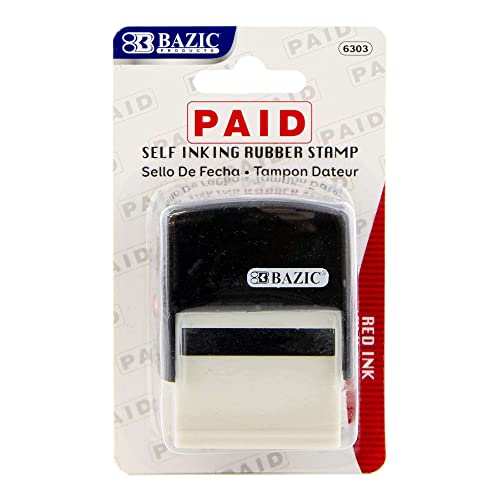 BAZIC Paid Self Inking Rubber Stamp (Red Ink), Stamp Impression Size 1.41" x 0.47", Great for Office, Shipping, Receiving, Accounting, Expiration, Due Dates, 1-Pack