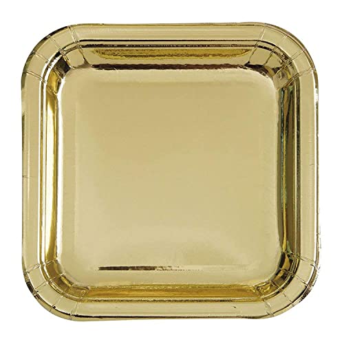 Unique Industries, Square Cake Paper Plates, 8 Pieces - Foil Gold