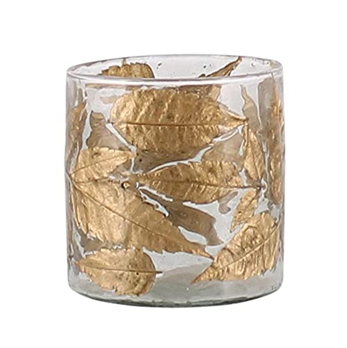 HomArt 2216-15 Enameled Gold Leaf Hurricane, 3-inch Diameter, Glass, Gold Leaves