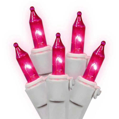 Vickerman 50 Lights Pink White Wire End Connecting Lock Set with 4-Inch Spacing and 16-Feet Length, Poly Bag with Header