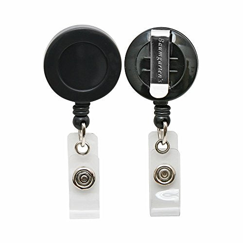 Baumgartens SICURIX Standard ID Badge Reels Round Belt Clip Strap 25 Pack BLACK (68424)