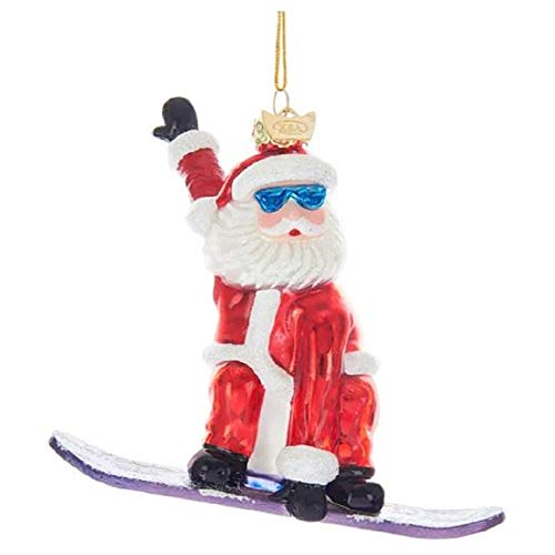 Kurt Adler 5.5-inch Noble Gems Snowboard Santa Glass Hanging Ornament