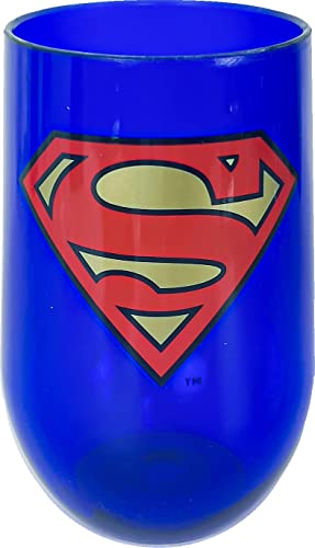 Spoontiques - Superman Acrylic Wine Cup - Acrylic Wine Tumbler ‚Äì Acrylic Stemless Wine Glass ‚Äì 16oz - 5 5/8‚Äù Tall