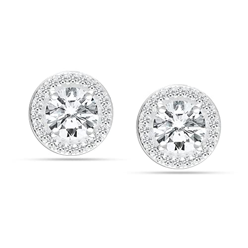 LeCalla 925 Sterling Silver Post Brilliant Round Cubic Zirconia Halo Earrings for Teen Women