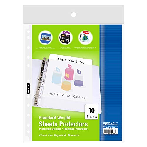 BAZIC Standard Top Loading Sheet Protectors, 8.5x11 Inch Paper, Ring Binder Sheets 11 Hole, Archival Safe Office School (10/Pack), 1-Pack