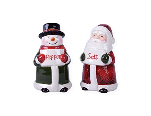 Transpac Dolomite Red Christmas Snowman and Santa Set of 2 salt and pepper, One Size