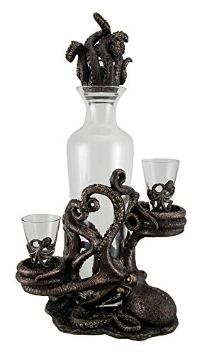 Unicorn Studio Octopus Spirit Decorative Antique Bronze Finish Statue and Glass Decanter Set
