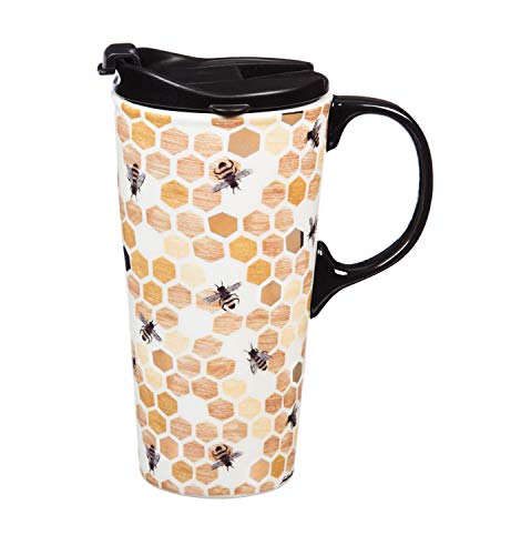 Evergreen Happy to Bee Home Ceramic Travel Cup - 5 x 7 x 4 Inches