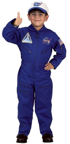 Aeromax Jr. NASA Flight Suit, Blue, with Embroidered Cap and official looking patches, size 4/6.