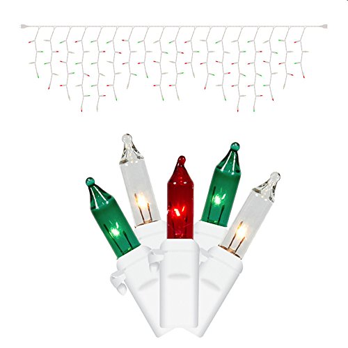 Vickerman Set of 100 Red, Green and Clear Frosted Icicle Lights - White Wire